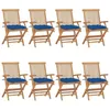 Image de Vidaxl Chaises De Jardin Avec Coussins Bleu Lot De 8 Bois Teck Massif