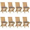 Image de vidaXL Chaises de jardin et coussins gris lot de 8 Bois de teck massif