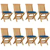 Image de vidaXL Chaises de jardin et coussins bleu lot de 8 Bois de teck massif3072942