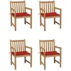 Image de vidaXL Vidaxl Chaises De Jardin Lot De 4 Et Coussins Rouge Bois Teck Solide