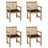 Image de vidaXL Chaises de jardin lot de 4 et coussins noir Bois de teck solide
