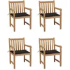 Image de vidaXL Vidaxl Chaises De Jardin Lot De 4 Et Coussins Noir Bois De Teck Solide