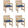 Image de vidaXL Vidaxl Chaises De Jardin 4 Pcs Avec Coussins Bleu Royal Bois De Teck