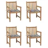 Image de vidaXL Chaises de jardin lot de 4 coussins à carreaux gris Teck solide