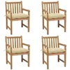 Image de vidaXL Chaises de jardin lot de 4 et coussins blanc crème Teck solide