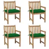Image de vidaXL Chaises de jardin lot de 4 et coussins vert Bois de teck solide