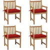 Image de vidaXL Vidaxl Chaises De Jardin 4 Pcs Avec Coussins Rouge Bois De Teck Solide