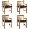 Image de vidaXL Chaises de jardin lot de 4 et coussins noir Bois de teck solide3073026