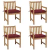 Image de vidaXL Chaises de jardin 4 pcs avec coussins bordeaux Teck solide