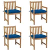 Image de vidaXL Vidaxl Chaises De Jardin 4 Pcs Avec Coussins Bleu Bois De Teck Solide