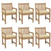 Image de vidaXL Chaises de jardin lot de 6 et coussins blanc crème Teck solide