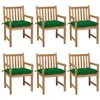 Image de vidaXL Chaises de jardin lot de 6 et coussins vert Bois de teck solide
