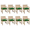 Image de vidaXL Chaises de jardin lot de 8 avec coussins vert Bois teck solide