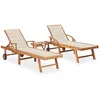 Image de vidaXL Vidaxl Chaises Longues Lot De 2 Avec Table Et Coussin Bois Teck Solide