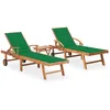 Image de vidaXL Vidaxl Chaises Longues 2 Pcs Avec Table Et Coussin Bois De Teck Solide