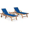 Image de vidaXL Vidaxl Chaises Longues 2 Pcs Avec Table Et Coussin Bois De Teck Solide
