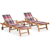 Image de vidaXL Vidaxl Chaises Longues 2 Pcs Avec Table Et Coussin Bois De Teck Solide