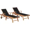 Image de vidaXL Vidaxl Chaises Longues Lot De 2 Avec Coussin Noir Bois De Teck Solide