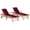 Image de vidaXL Vidaxl Chaises Longues 2 Pcs Avec Coussin Rouge Bordeaux Teck Solide