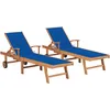 Image de vidaXL Vidaxl Chaises Longues 2 Pcs Avec Coussin Bleu Royal Teck Solide