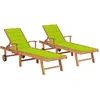 Image de vidaXL Vidaxl Chaises Longues 2 Pcs Avec Coussin Vert Vif Bois De Teck Solide