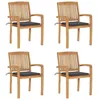 Image de vidaXL Chaises de jardin empilables avec coussins 4 pcs Teck solide