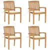 Image de vidaXL Chaises de jardin empilables avec coussins lot de 4 Teck solide