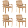 Image de Vidaxl Chaises De Jardin Empilables Avec Coussins 4 Pcs Teck Solide