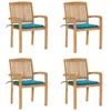 Image de vidaXL Chaises de jardin empilables avec coussins lot de 4 Teck solide