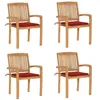 Image de vidaXL Chaises de jardin empilables avec coussins lot de 4 Teck solide