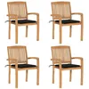 Image de vidaXL Chaises de jardin empilables avec coussins 4 pcs Teck solide