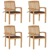 Image de vidaXL Chaises de jardin empilables avec coussins lot de 4 Teck solide