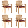 Image de vidaXL Chaises de jardin empilables avec coussins lot de 4 Teck solide