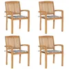Image de vidaXL Chaises de jardin empilables avec coussins lot de 4 Teck solide