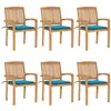 Image de vidaXL Chaises de jardin empilables avec coussins lot de 6 Teck solide