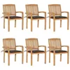 Image de vidaXL Chaises de jardin empilables avec coussins lot de 6 Teck solide