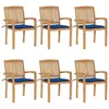 Image de vidaXL Chaises de jardin empilables avec coussins lot de 6 Teck solide