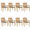 Image de vidaXL Chaises de jardin empilables avec coussins lot de 8 Teck solide