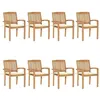 Image de vidaXL Chaises de jardin empilables avec coussins lot de 8 Teck solide