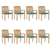 Image de vidaXL Chaises de jardin empilables avec coussins lot de 8 Teck solide