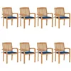 Image de vidaXL Chaises de jardin empilables avec coussins lot de 8 Teck solide