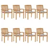 Image de vidaXL Chaises de jardin empilables avec coussins lot de 8 Teck solide