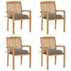 Image de vidaXL Chaises de jardin empilables avec coussins lot de 4 Teck solide