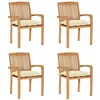 Image de vidaXL Chaises de jardin empilables avec coussins lot de 4 Teck solide