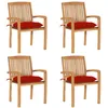 Image de vidaXL Vidaxl Chaises De Jardin Empilables Avec Coussins 4 Pcs Teck Solide