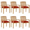 Image de vidaXL Chaises de jardin empilables avec coussins 6 pcs Teck solide