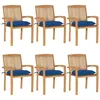Image de vidaXL Chaises de jardin empilables avec coussins lot de 6 Teck solide