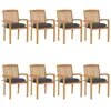 Image de vidaXL Chaises de jardin empilables avec coussins lot de 8 Teck solide