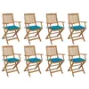 Image de vidaXL Chaises pliables d'extérieur et coussins lot de 8 Bois d'acacia
