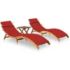 Image de vidaXL Vidaxl Chaises Longues Lot De 2 Avec Table Et Coussins Acacia Solide